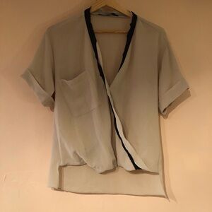 ZARA Wrap Effect Kimono Short Sleeve Top Crossover Draped Blouse Raw Edge Sheer